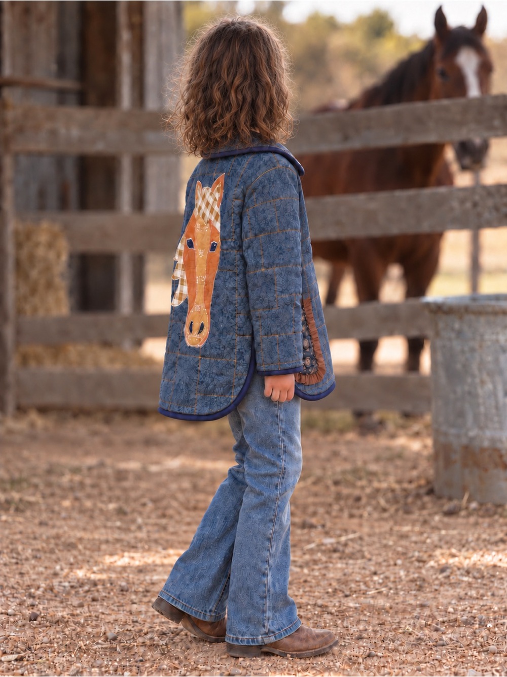 Handmade Kids Size 6 Quilted Coat Horse Appliqué NEW